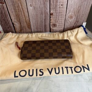 Louis Vuitton Damier Ebene Wallet with Red Zipper
